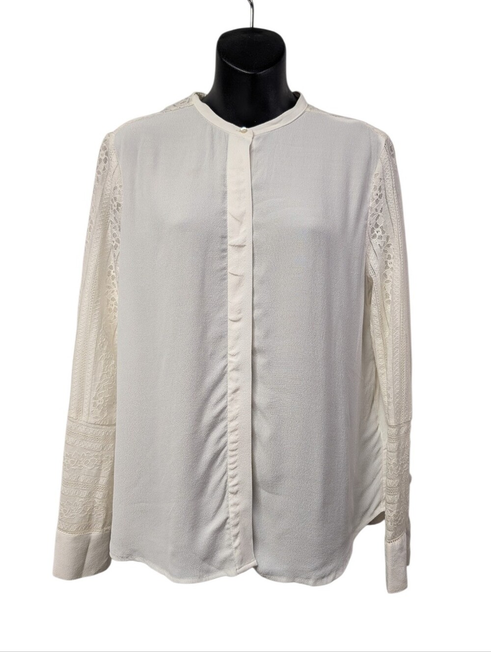 H&M Womens Cream White Collared Button-Up Blouse Lace Long Sleeve Size 10 NWT